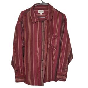 American Eagle Button Up Flannel Shirt Womens Large Collared Striped Outdoor Red